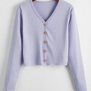 V-neck Button Front Solid Tee